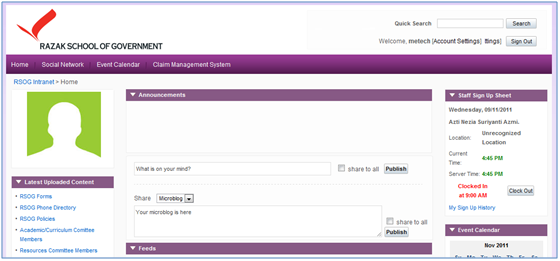RSOG intranet — event calendar