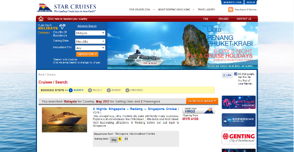 Star Cruises booking engine — cabin selection